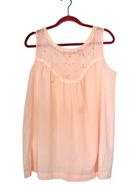 Vtg 30/40s Katz Pink Embroidered Lace Yoke Slip Top Boudoir Lingerie Nightgown M